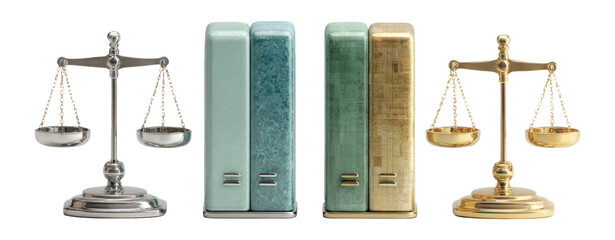 Scales of Justice with Colorful Bookends on Transparent Background