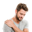 ©  CozyVisionary - Man grabbing shoulder in pain emotional expression portrait isolated on transparent background