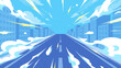 © ふわぷか - スピード感のあるビル街の中の道路の風景イラスト_青_16:9