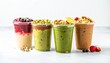 © rizqiono - Refreshing Set of cafe cold drinks in transparent to go cups, isolated on white, showcasing vibrant flavors and healthy ingredients.