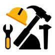 © Mizanur - Hammer wrench hard hat drill construction tools vector