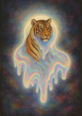 Wall Mural - mystical tiger with colorful aura.