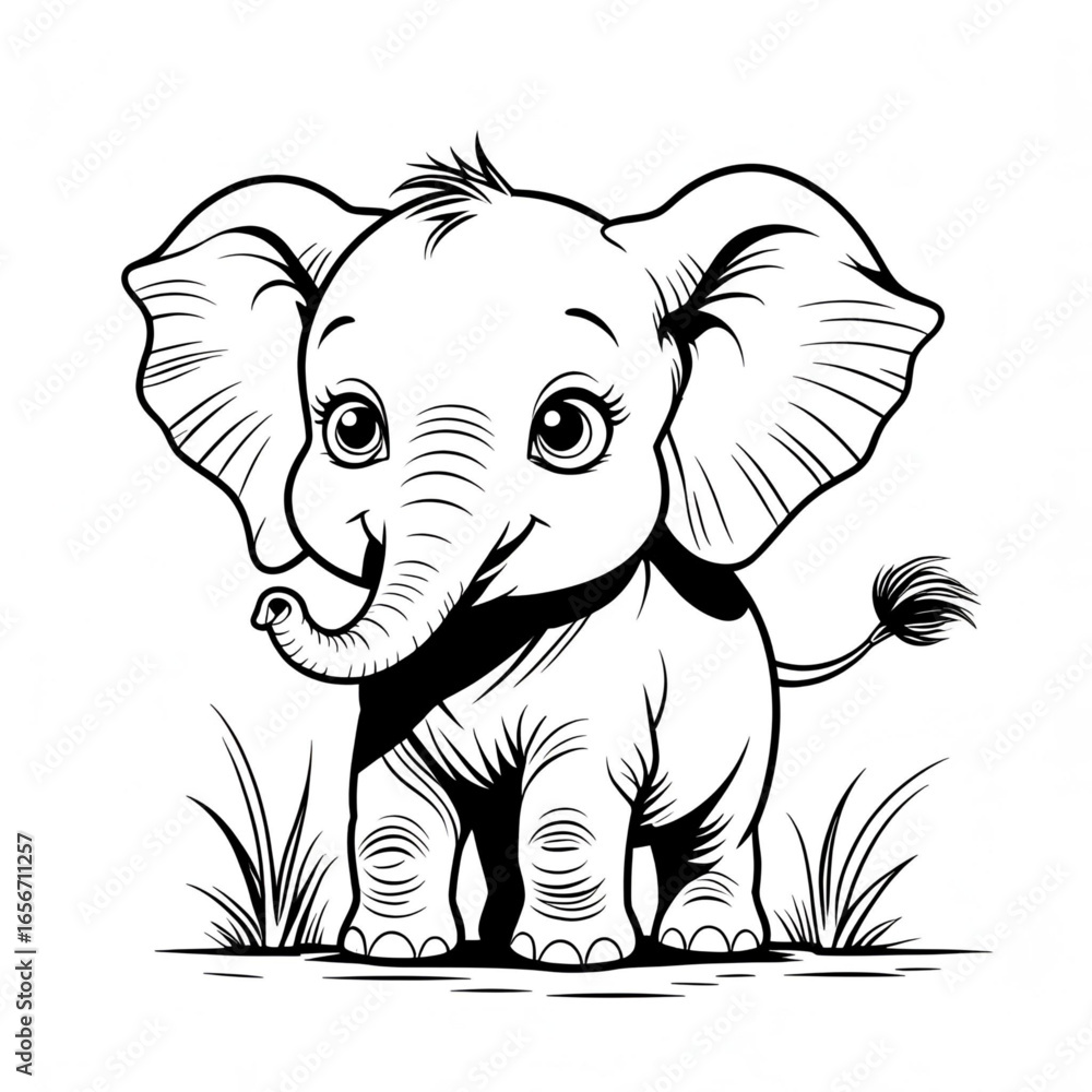 Cute baby elephant coloring pages for kids and adults—adorable cartoon ...