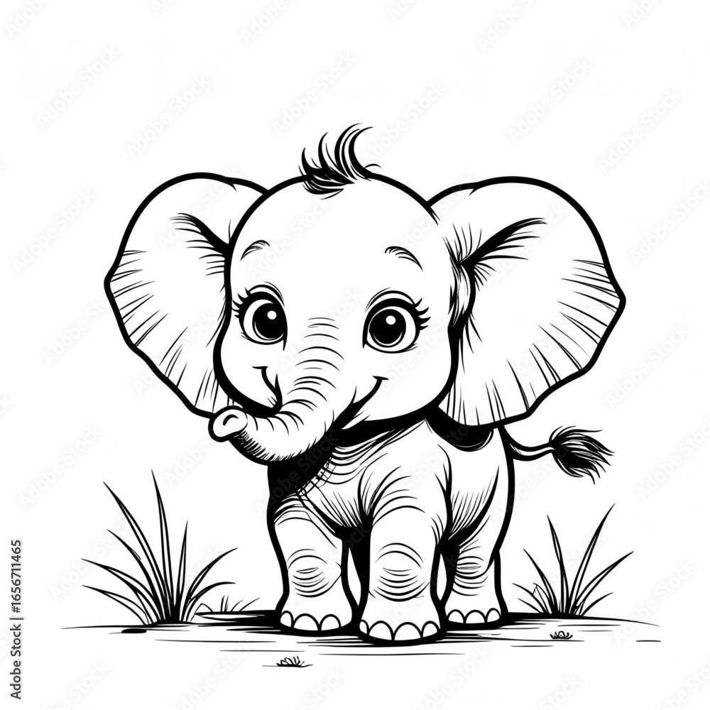 Cute baby elephant coloring pages for kids and adults—adorable cartoon ...