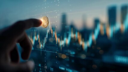Wall Mural - Businessman using innovative technology to analyze cryptocurrency market data and digital currency trends on a futuristic screen, showcasing the future of financial markets