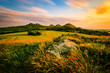 © Petr - Scenic view of the Central Bohemian Uplands in Czech Republic at sunset, with volcanic hills and vibrant summer fields, captured from Šibeník Hill.