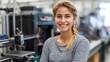 © SerPak - Young caucasian female engineer smiling in technology workshop.