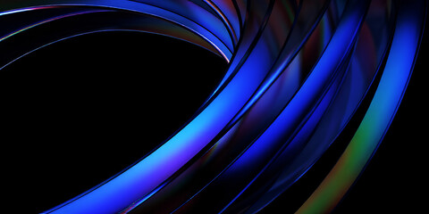 Wall Mural - abstract rendering featuring curved blue and purple illuminated shapes against black background