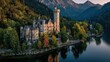 © Abdul - Majestic castle on lake shore, autumnal vista