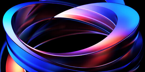 Wall Mural - a vivid abstract rendering of intertwined rings with a gradient of colors on a dark background