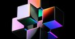 © GS-Studio - An artistic image of colorful cube structures on dark background. The cubes are arranged in a complex and intricate formation, creating a visually stunning effect