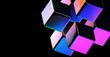 © GS-Studio - Abstract geometric cubes floating on a black background, showcasing a blend of vibrant colors and modern design. The scene exudes a sense of futurism and digital art