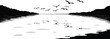 © rabbivay - Seascape with Flying Birds Silhouette on Transparent Background minimalist black and white illustration seascape featuring flock birds flight rendered striking silhouette style The image has