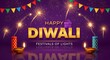 © MdMilon - Happy diwali greeting with fireworks, diyas, and festive decorations on a purple background, celebrating the festival of lights
