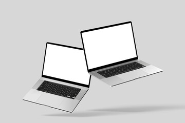 Two laptop computer with  black screen mockup. 3D rendering.