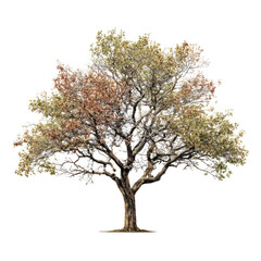 autumnal tree with leaves isolated on transparent background