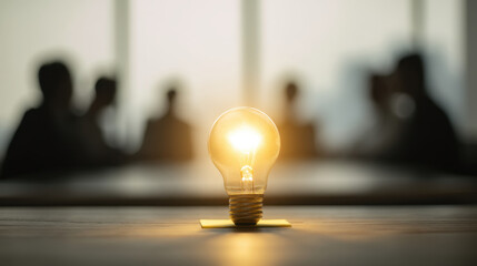 Wall Mural - glowing light bulb symbolizes innovation and creativity, set against blurred background of business 