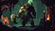 © M Alfan Setyawan - fearsome minotaur, wielding a massive axe, stands guard within a dark, mysterious dungeon. Intense and dramatic.