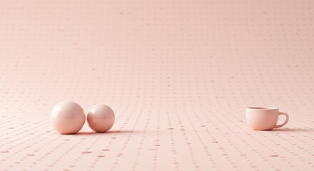 Wall Mural - Minimalist Pink Still Life: Spheres and Cup on Patterned Surface, Soft Light
