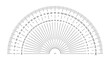 © Yevhenii - Protractor ruler on transparent background. Protractor for drafting, degree measuring, and tilt angle meter tool. Protractor ruler with 180 degrees. Vector