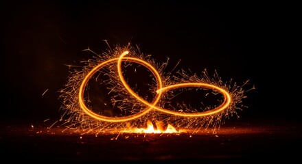 Wall Mural - Fiery Infinity - Sparkling Light Painting with Dynamic Trails on Black Backdrop.
