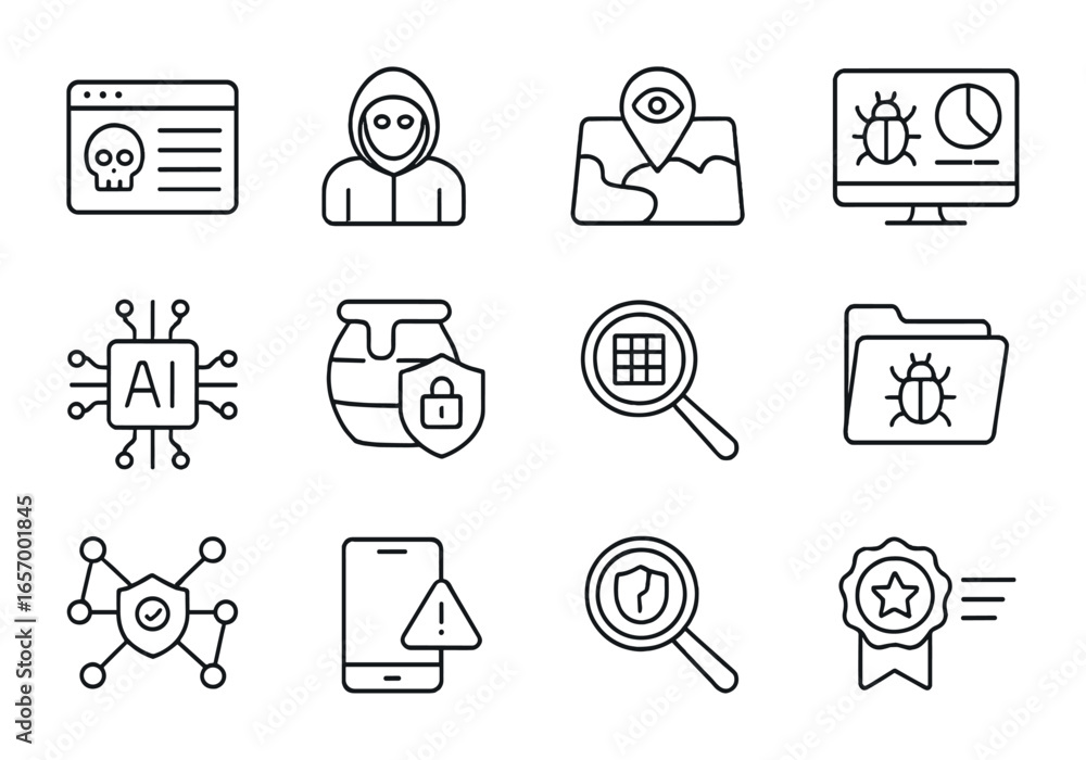 Threat Intelligence Icons. Outline icon set of threat intelligence ...