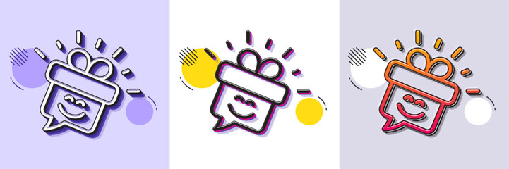 Wall Mural - smile line icon. halftone dotted pattern. gradient icon with grain shadow. gift box emoticon sign. s