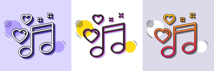 Wall Mural - love music line icon. halftone dotted pattern. gradient icon with grain shadow. romantic musical not