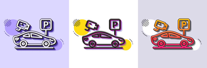 Wall Mural - parking with video monitoring line icon. halftone dotted pattern. gradient icon with grain shadow. c