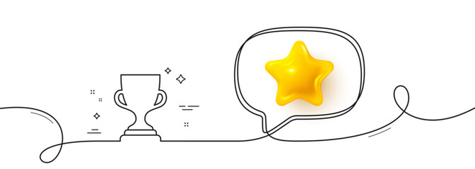 Wall Mural - award cup line icon. continuous line with 3d star. winner trophy symbol. sports achievement sign. 3d