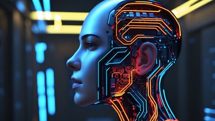 Cybernetic Portrait A Fusion of Human and Machine in Glowing Detail