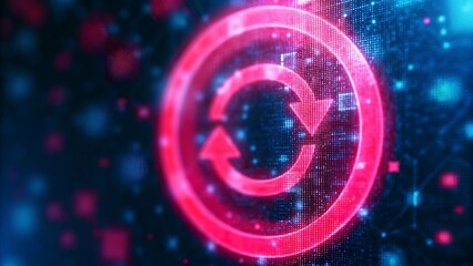 Businessman Holding Device with Update Icons on Screen. Software Updating or Upgrade Concept. Glowing round diagram 3d symbol on an abstract circuit board. Update flat icon.