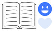 © robu_s - Open book with neatly lined pages, blue smiling face, and light blue heart promoting learning, joy, and emotional connection. Ideal for education, creativity, well-being, teamwork motivation