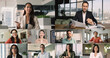 © fizkes - Multiple grids group of multiethnic business people, videoconference participants having discussion using virtual meeting application, speaking, look at camera, solve business-related matters remotely