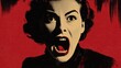 © ink drop - Classic pulp fiction style 1950s woman screaming in terror with red vintage horror poster aesthetic