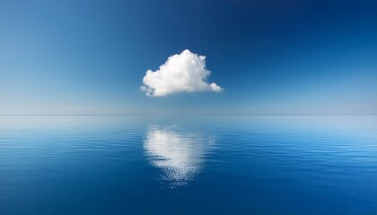 Wall Mural - tranquil image of a single white cloud mirrored in calm blue waters under a vast sky