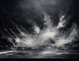 Wall Mural - abstract dark background with dynamic white splashes resembling chalk dust creating a dramatic chalkboard effect for artistic projects