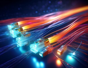 Wall Mural - fiber optic networks enhance speed with laser technology vibrant fiber optic cables with glowing con