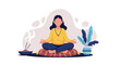 © Creative Office Pro - Person meditating peacefully in lotus pose, surrounded by calming incense smoke and a potted plant. Ideal for mindfulness, relaxation, and wellness concepts.