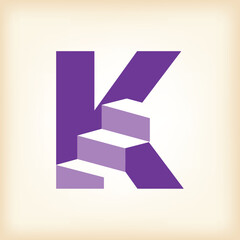 Wall Mural - the image shows a flat logo design of an initial letter k with stair steps in purple color that look
