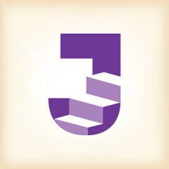 Wall Mural - the image shows a flat logo design of an initial letter j with three stair steps in purple color tha