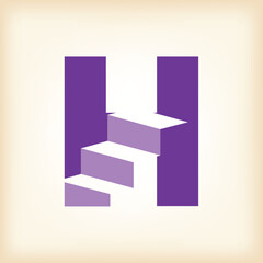 Wall Mural - the image shows a flat logo design of an initial letter h with stairs in purple color that looks cle