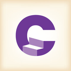 Wall Mural - the image shows a flat logo design of an initial letter c with two stair steps in purple color that 