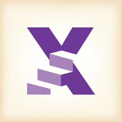 Wall Mural - the image shows a flat logo design of an initial letter x with stairs in purple color that looks cle