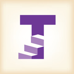 Wall Mural - the image shows a flat logo design of an initial letter t with stairs in purple color that looks cle