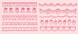 © ksania - Vintage coquette lace dividers set. Hand drawn pink elegant ribbon, bow, strawberry, cherry, cloth ruffle, frill seamless borders. Cute ornament girly vector decor