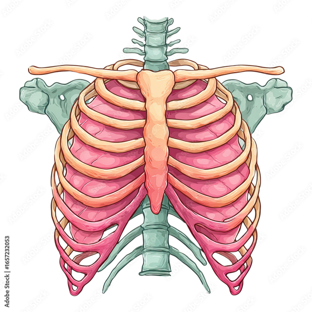Anatomical view of human rib cage concept. Detailed illustration of ...