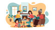© Blessed - Happy multi-generational family enjoying quality time at home. Children play with toys while adults relax, read, and converse by the warm fireplace.
