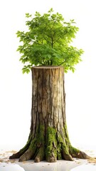 Wall Mural - A single tree trunk with a few branches extending from it on a white background