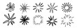 © vika_k - Hand drawn explosion set. Crayon doodled firework element collection. Black pastel sketches of firecracker, sunburst, spark burst, star lights, sparkles. Vector charcoal drawn rays and beams shapes